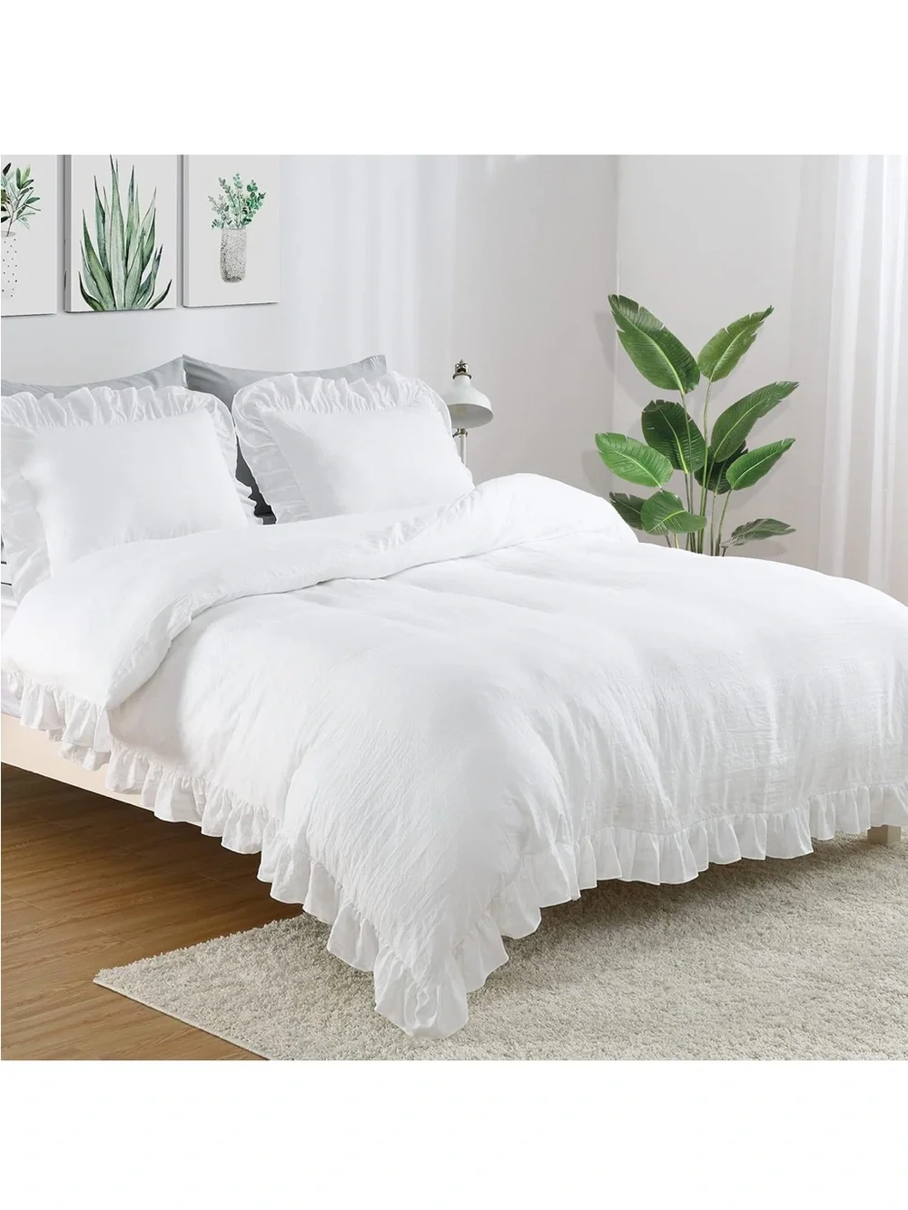 NWOT CAROMIO White Ruffled Duvet Cover Twin, 2PCS
